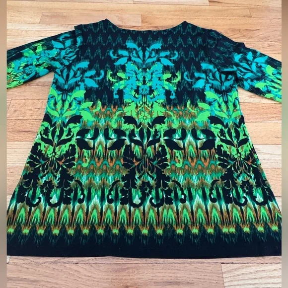 Bob Mackie Shirt Womens Sm Green Wearable Art Pullover Long Sleeve Pattern Top - Picture 11 of 11